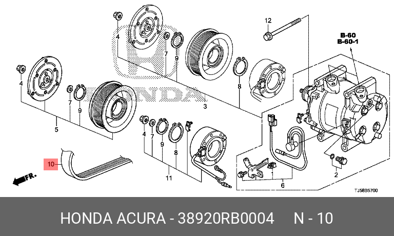 Ремень компрессора HONDA 38920RB0004