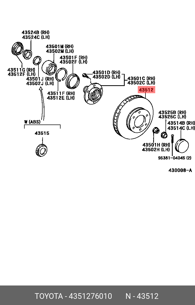 Диск тормозной | перед | TOYOTA 4351276010